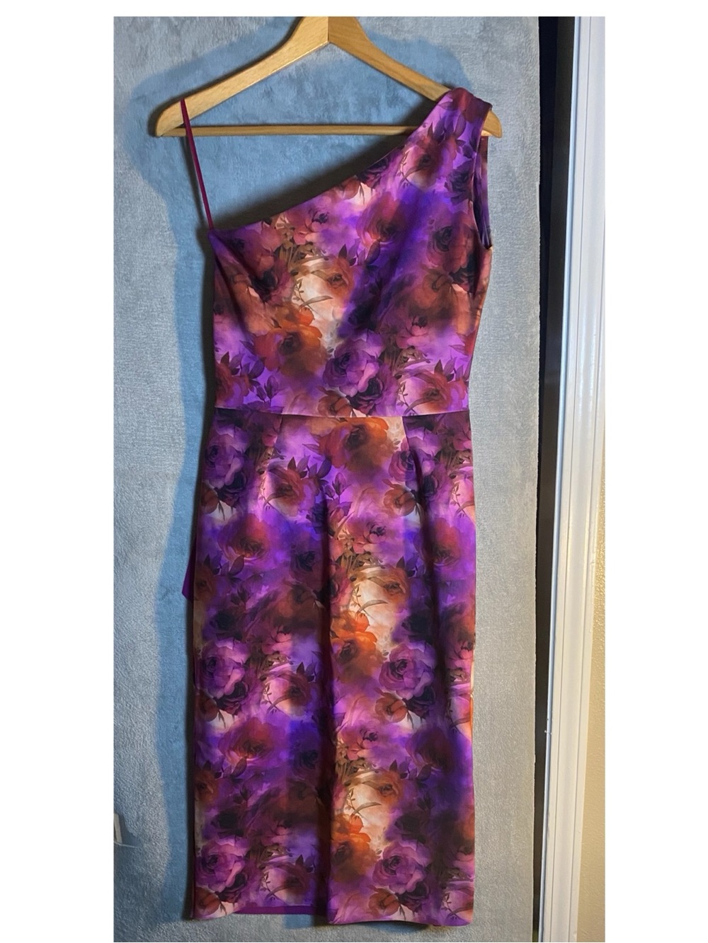 Chiara Boni One-Shoulder Purple & Magenta Abstract Sheath Dress Size Large Us10 - Picture 2 of 11